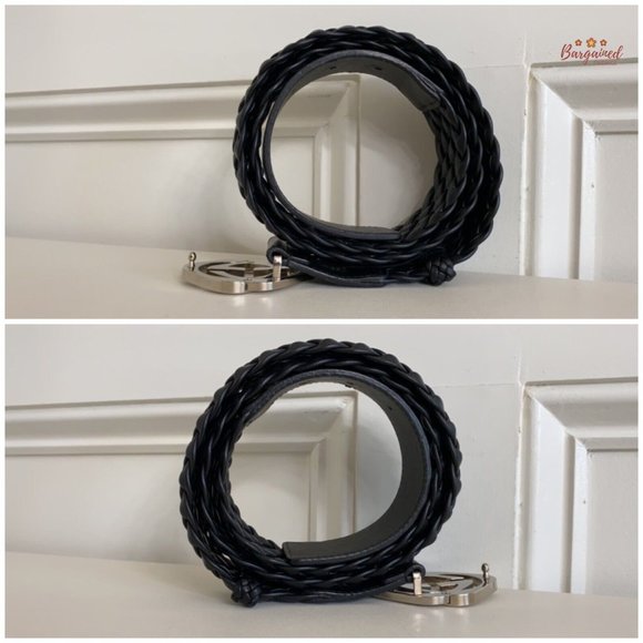 Authentic Gucci Black Intrecciato Woven Leather Interlocking Square G Belt 95/38 - Picture 9 of 13